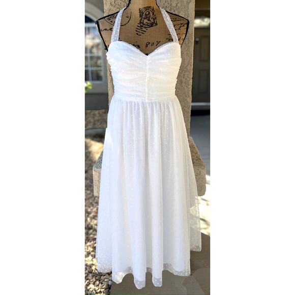 Lulus White Tulle Heart Dot Tie-Strap Luxe and Lovestruck Midi Dress Size S - Picture 3 of 10
